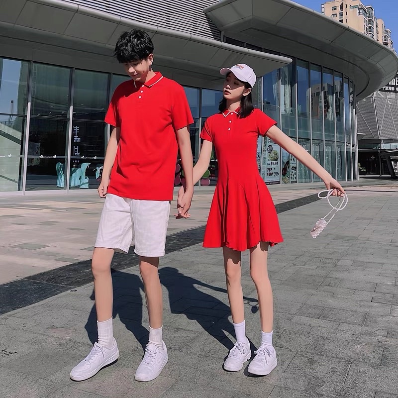 Áo váy thun đôi polo đỏ xinh xắn Forever Couple Store (có ảnh thật)