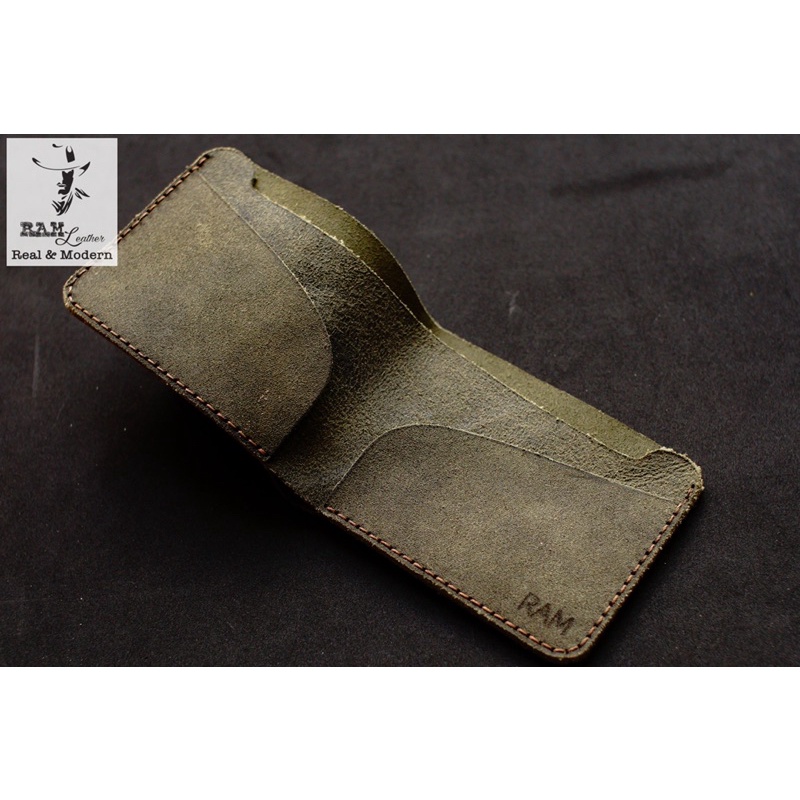 Ví nam nữ RAM Leather handmade da bò cao cấp simple xanh rêu vintage