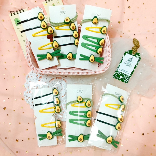 SET CỘT TÓC - KẸP TÓC QUẢ BƠ 5 MÓN ẢNH THẬT