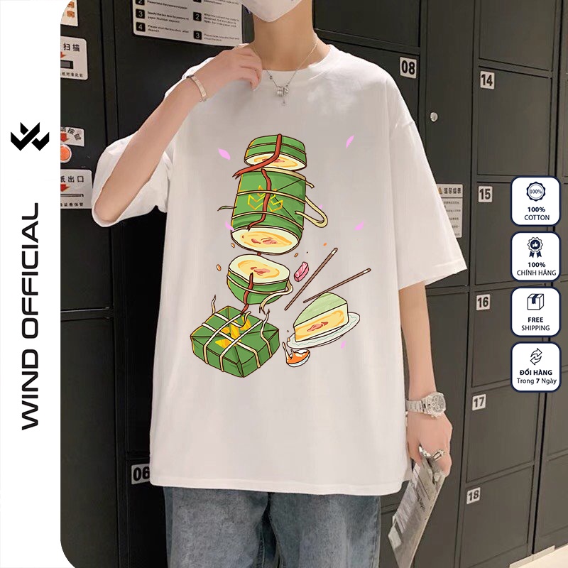 Áo thun tay lỡ unisex WIND 100% cotton phông form rộng Bánh Chưng nam nữ oversize | BigBuy360 - bigbuy360.vn