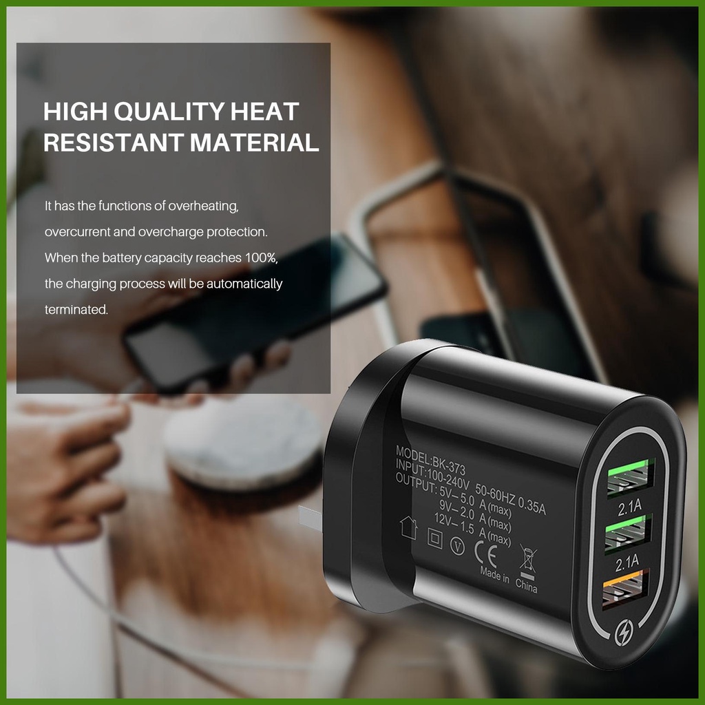 Củ Sạc Nhanh QC3.0 USB 3 Cổng Gắn Tường Tiện Dụng