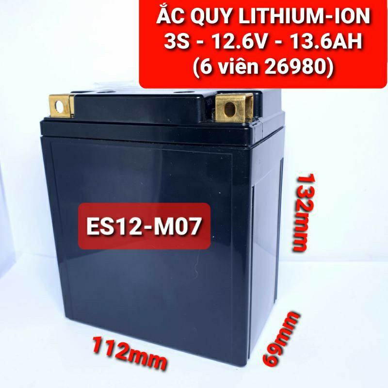 Achun.vn -M07-ẮC QUY LITHIUM-ION  3S- 12.6V- 13.5AH (6 viên 26980) - Khởi động xe máy