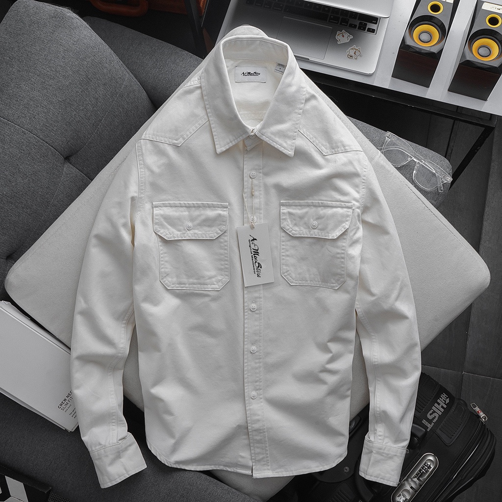 Áo sơ mi denim nam màu rêu chất dày đẹp fom rộng phong cách phố thời trang 2022 của hãng thời trang nam Muslan