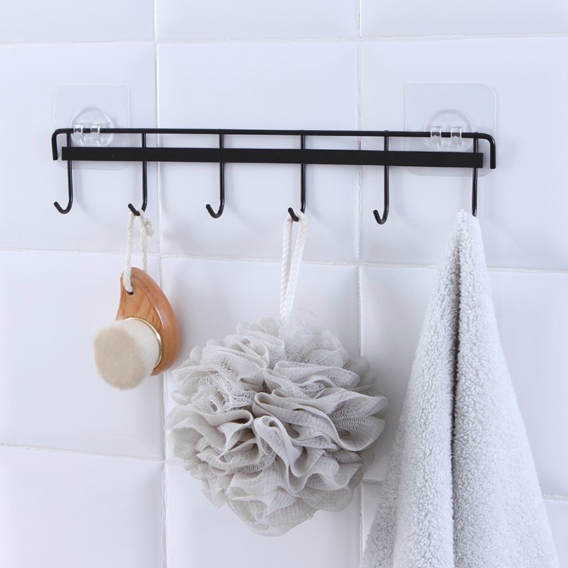Móc Treo Đồ 6 Hàng Bằng Sắt Dán Tường Không Cần Khoan Lỗ Cho Nhà Bếp/Phòng Tắm