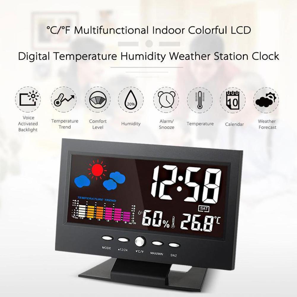 Đồng Hồ Báo Thức Có Màn Hình Lcd Hiển Thị Nhiệt Độ Và Độ Ẩm Z2j3