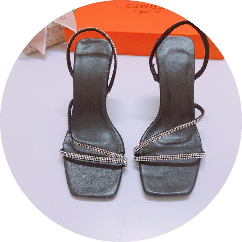 Giày sandal quai mảnh đá kép gót nhọn 9p siêu chảnh-Hàng có săn