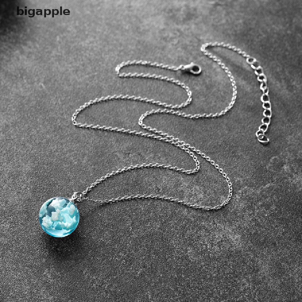 bigapple Resin Ball Moon Pendant Necklace Blue Sky White Cloud Chain Necklace Jewelry RDG