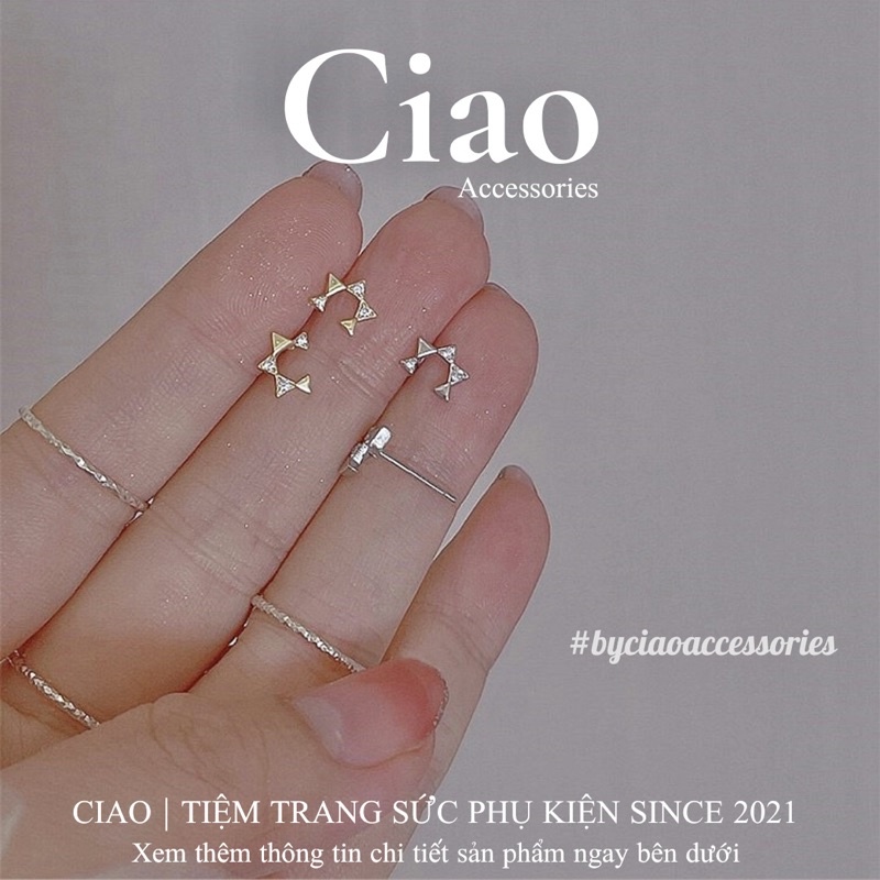 [HOẢ TỐC 1H] Khuyên tai/ Bông tai mạ bạc S925 thiết kế hoạ tiết đính đá Kisi Tiny Ciao