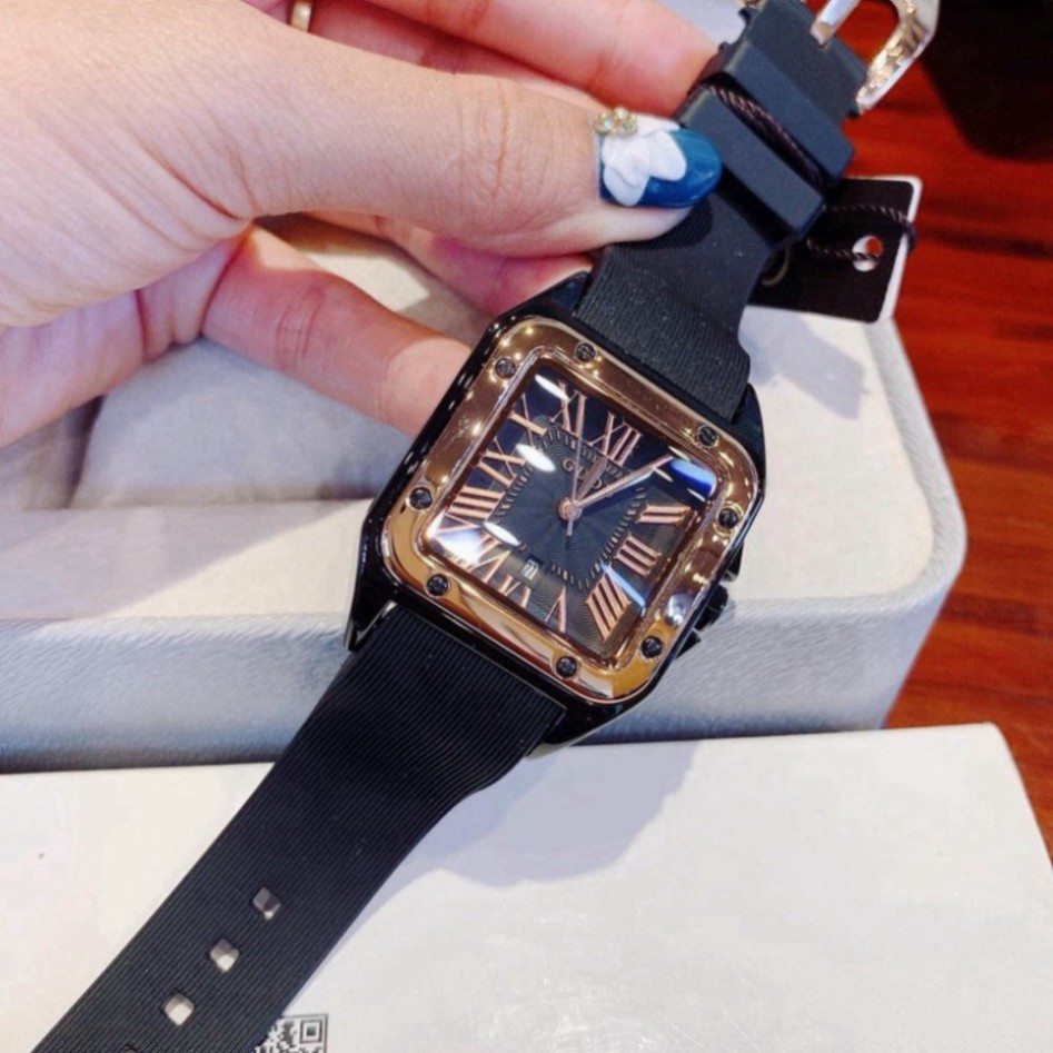 Đồng hồ nữ guou  mặt vuông dây silicon, bảo hành 12 tháng, tặng box