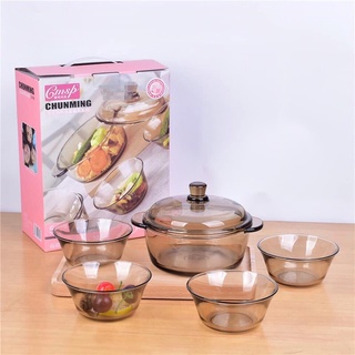 Bộ Nồi Thủy Tinh (1 Nồi + 4 Bát)