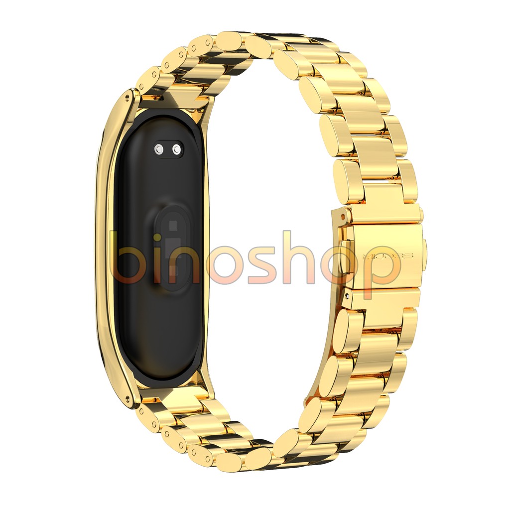 Dây đeo miband 5 kim loại mắt to viền cong PLUS, dây đeo thay thế mi band 5 mắt to bản PLUS MIJOBS