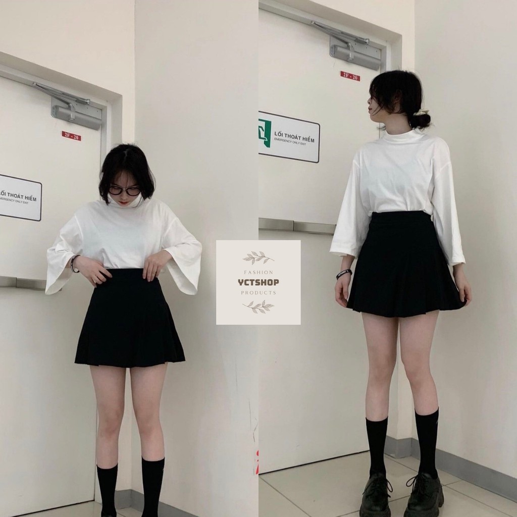 Áo crt cổ lọ tay suông dài chât liệu : cotton
