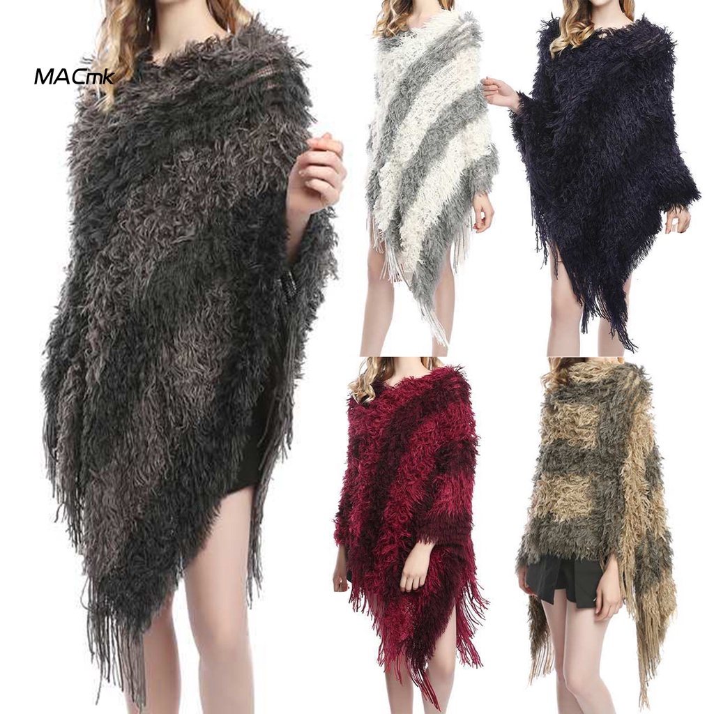 <COD>Áo choàng dệt kim dáng rộng phối lông cho nữ hàng ngày
 | BigBuy360 - bigbuy360.vn