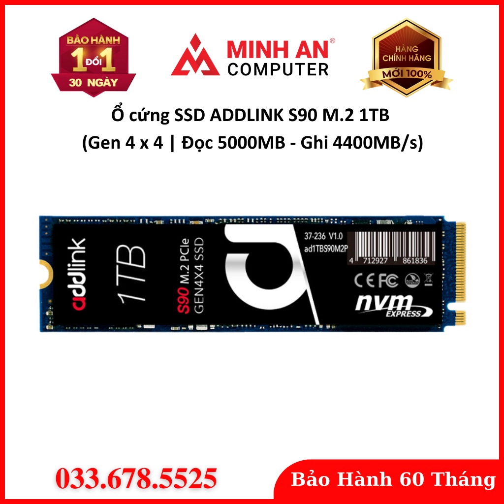 Ổ cứng SSD ADDLINK S90 M.2 1TB 2TB Gen 4 x 4 Đọc 5000MB - Ghi 4400MB s