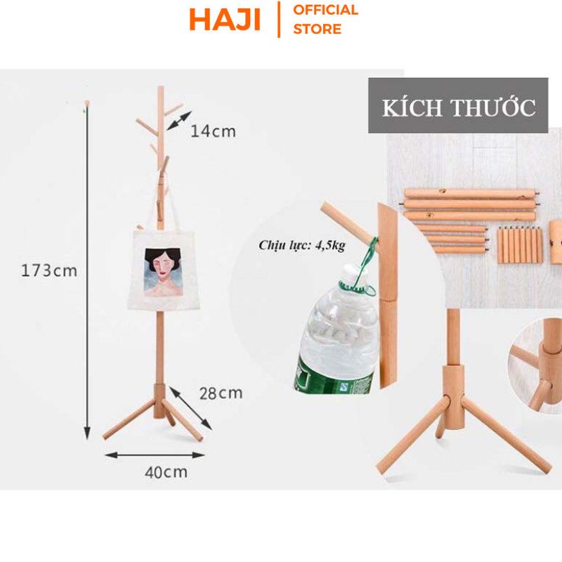 Cây treo quần áo chân gỗ vững chắc chống đổ HAJI A60