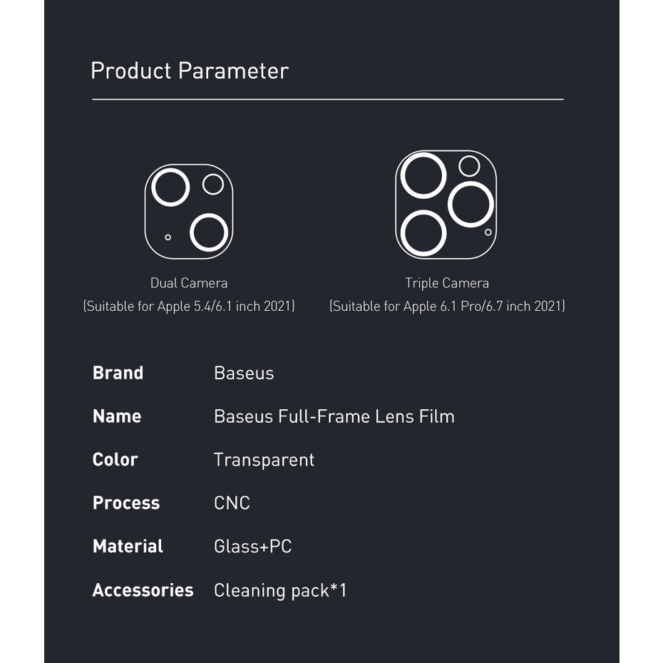 Kính Cường Lực Baseus Bảo Vệ Camera Lens Sau Dành Cho iPhone 13 Pro Max 12