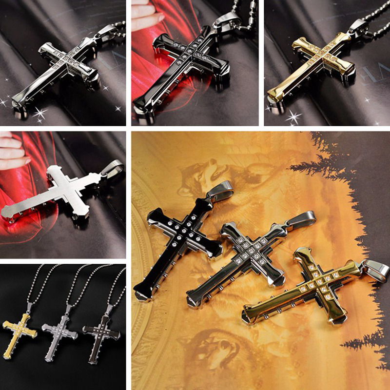 Dây chuyền inox mặt thánh giá đính đá zircon thời trang