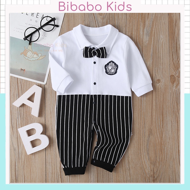 Bộ body quần áo trẻ em dài tay mẫu Công Tử Thu Đông vải cotton Bodysuit cho Bé Gái Bé Trai từ 0-12 tháng tuổi