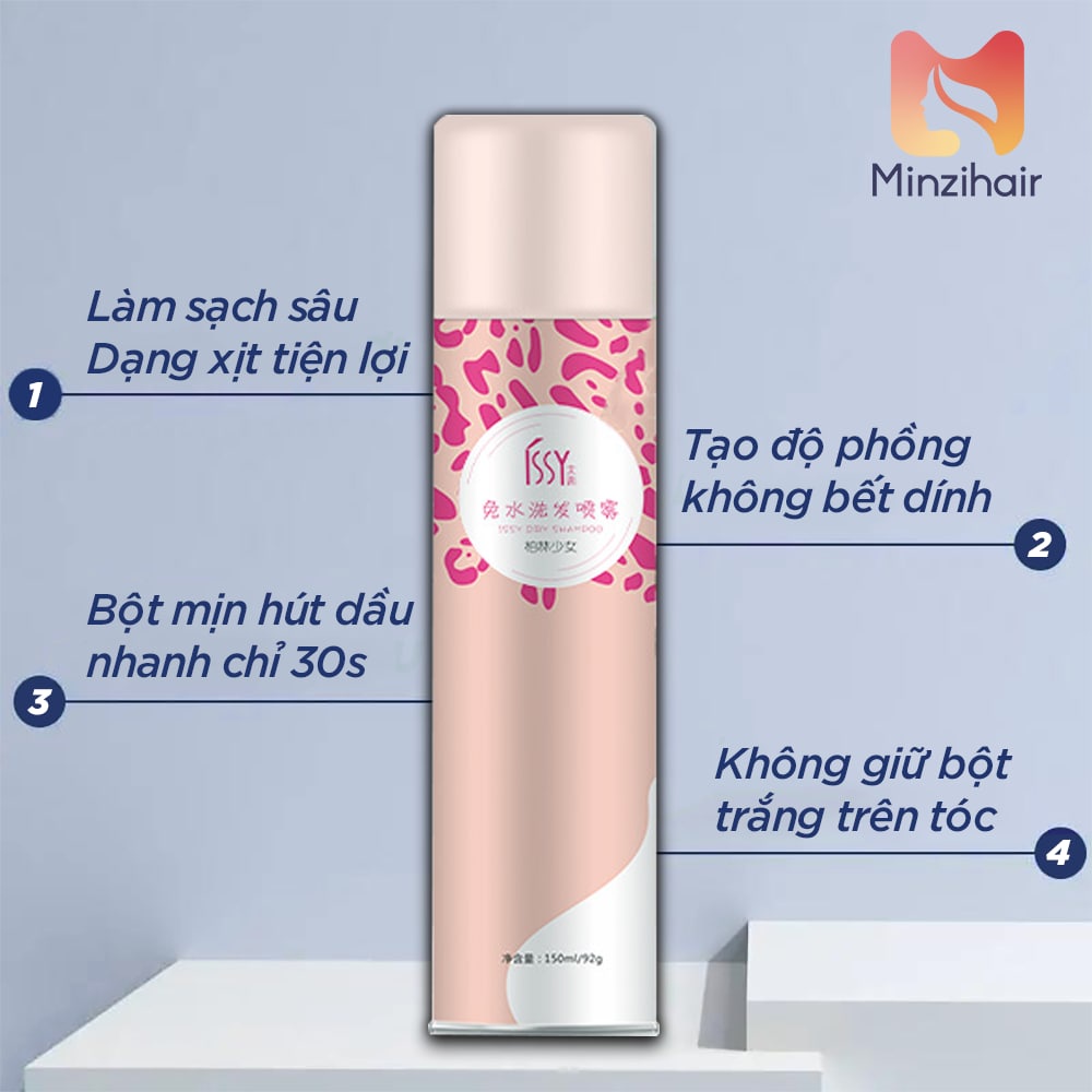 Dầu gội khô 150ml dạng xịt, ISSY gội đầu khô an toàn không bết dính dùng cho nam và nữ | MINZIHAIR HN