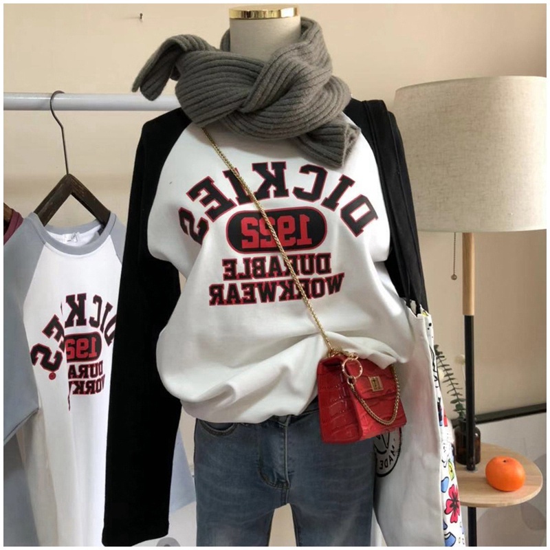 SUXI Áo thun tay dài cổ tròn thiết kế mới thời trang mùa thu theo phong cách Hàn Quốc dành cho nữ