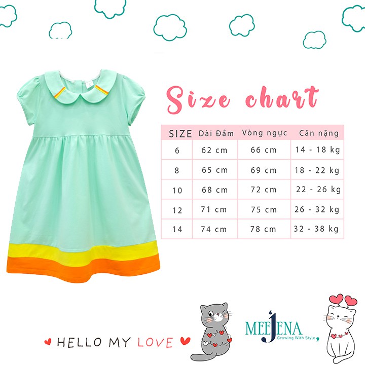 Váy Bé Gái Tay Ngắn Cổ Lá Sen Vải 100% COTTON 14-38 kg MEEJENA - 1973