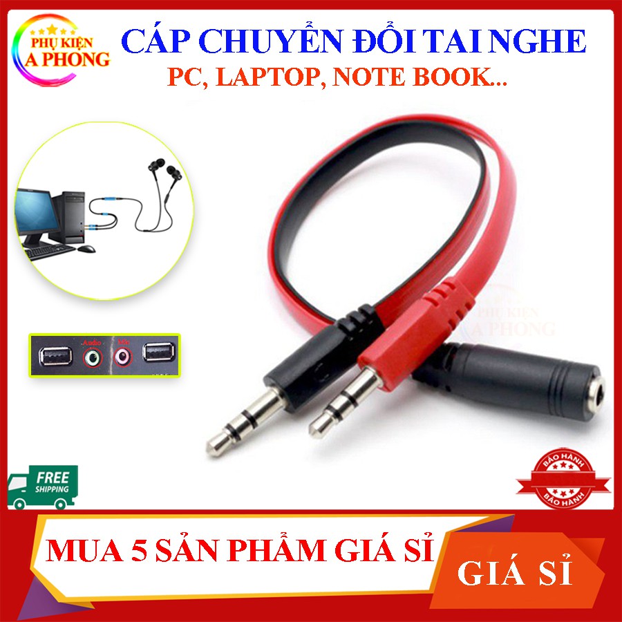 Cáp chuyển đổi tai nghe PC to 3,5mm - Cáp gộp Audio và Mic để dùng tai nghe trên máy tính, laptop, PC...