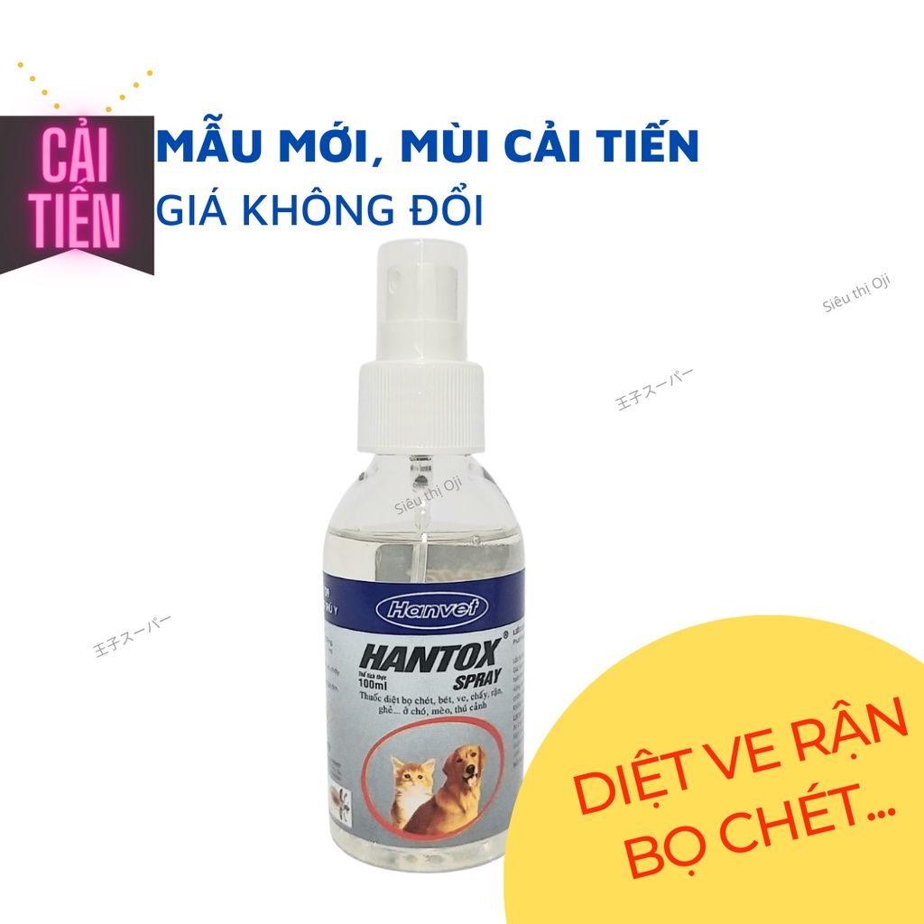 Diệt Tận Gốc Ve, Bọ Chét, Rận, Ruồi, Muỗi, HANTOX SPRAY, Dung dịch phun xịt cho chó mèo,100ml