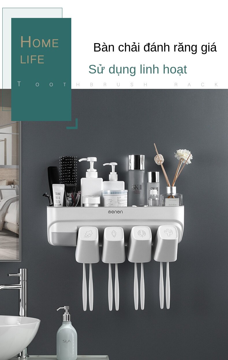 Giá Treo Bàn Chải Đánh Răng Cốc Nước Súc Miệng Hút Tường Miễn Đóng Đinh Hộp Đựng Bàn Chải Đánh Răng | BigBuy360 - bigbuy360.vn