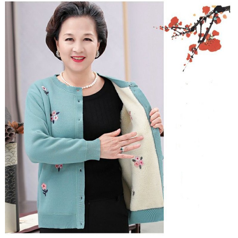 Áo Len Thêu Lót Lông Trung Niên