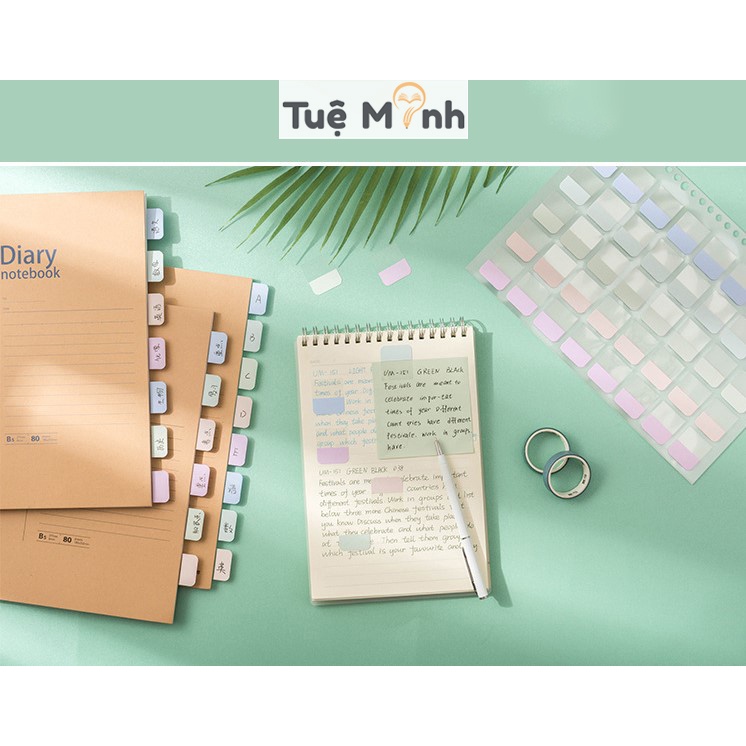 Set 4 Tab phân trang + miếng đánh dấu mục trang sách gắn sổ còng A5 và B5 P10