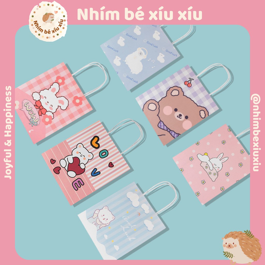 Túi giấy đựng quà tặng có quai xách Gấu Thỏ kẻ caro 18*21*8 cm VT53 | BigBuy360 - bigbuy360.vn