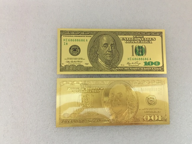 Tiền 2usd hoặc 100usd  Plastic Mạ Vàng