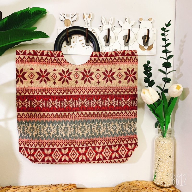 Túi thổ Cẩm quai gỗ mẫu sọc ( chọn mẫu )