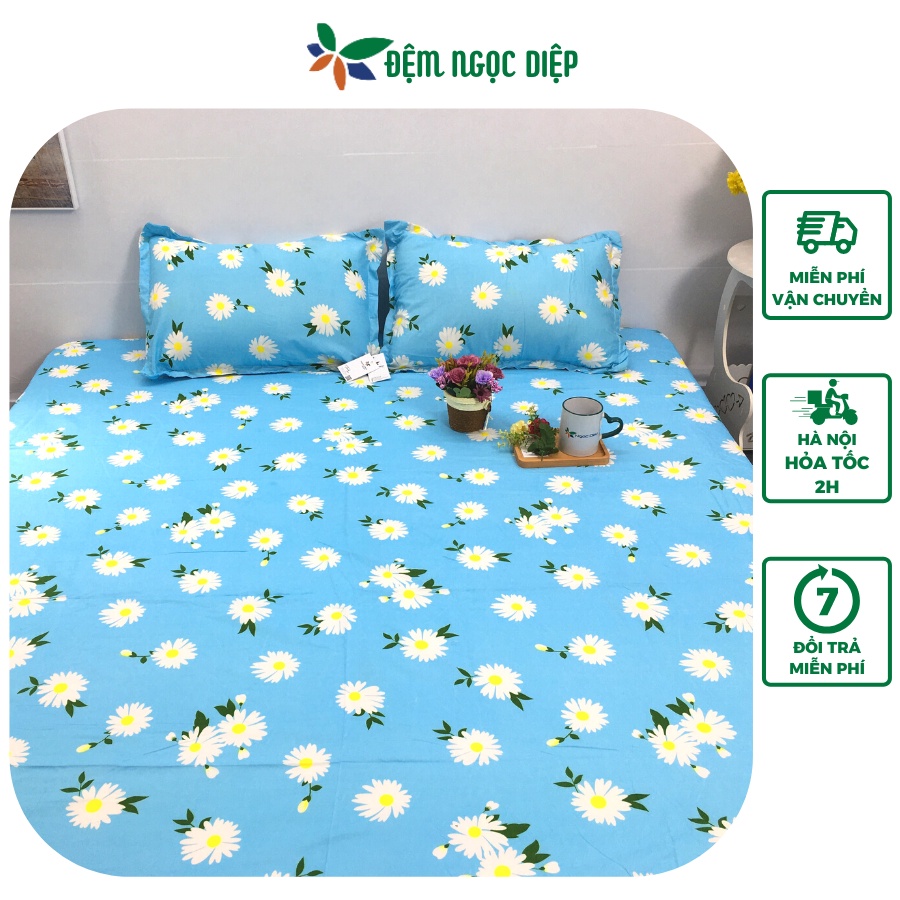Bộ ga chun bọc đệm 2M2 2M kèm 2 vỏ gối nằm poly cotton