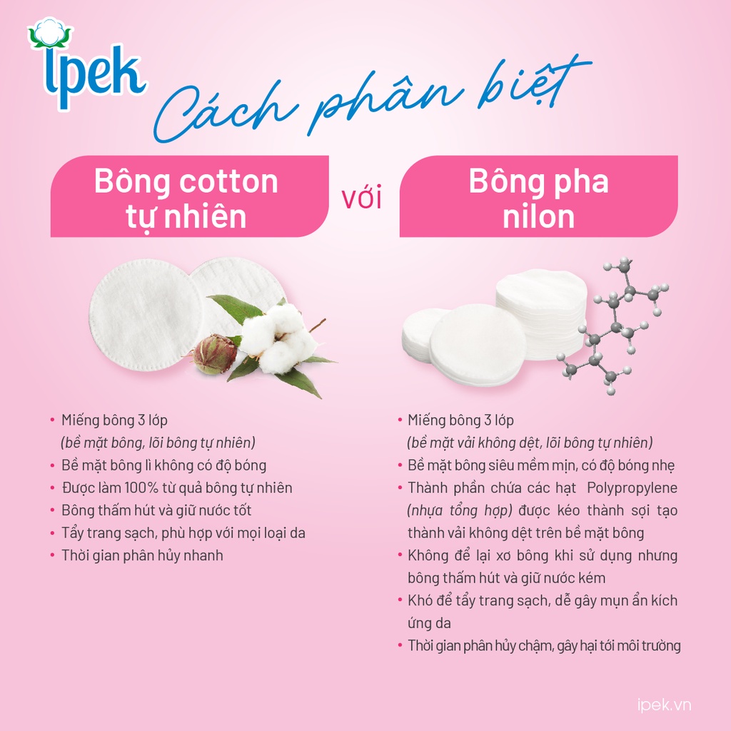 Bông Tẩy Trang Ipek 150 Miếng, Mềm Mịn Chính Hãng, Cotton, Dập Viền,  Nhiều Lớp.