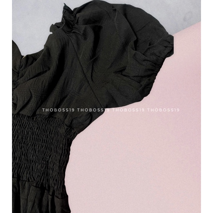 D118 - Đầm Bigsize Đen Nhún Eo Tay Ngắn