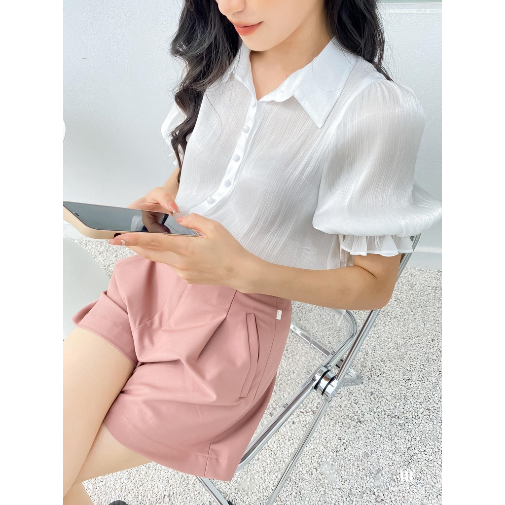 Áo sơ mi công sở nữ Méo shop tay lỡ cổ đức Eleni