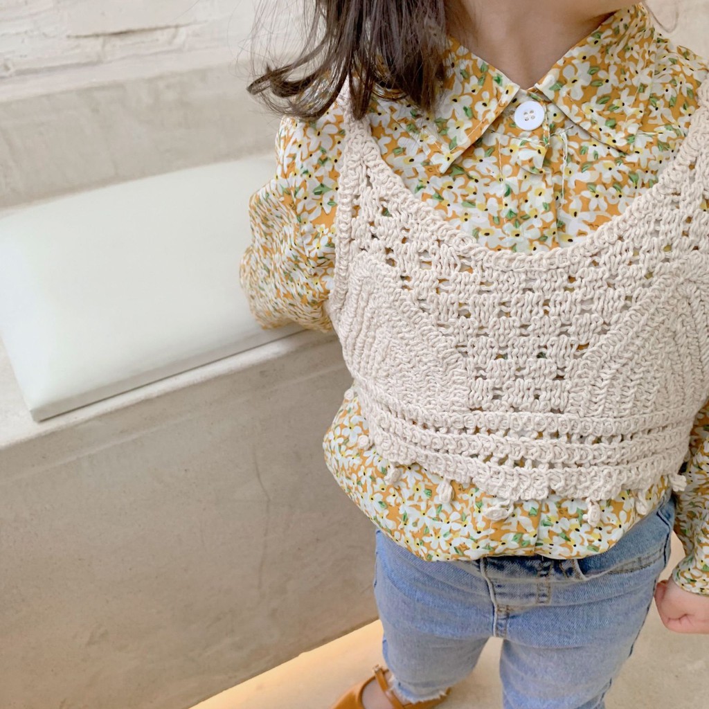 [A006] Áo sơmi hoa nhí phối len sz 80-130