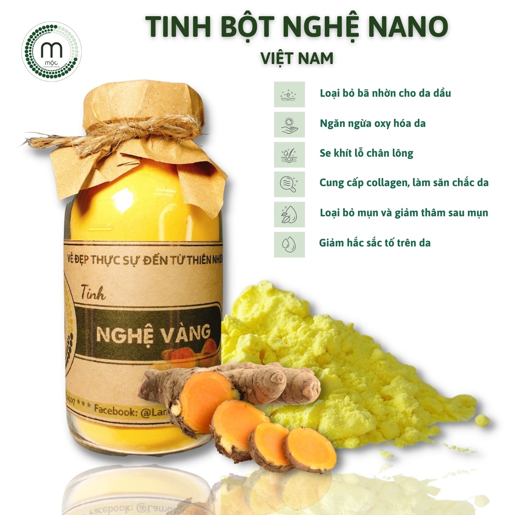 Tinh bột nghệ nano curcumin nguyên chất đắp mặt nạ MỘC - Làm mờ vết nám, tàn nhang trên da, kiềm dầu chai 100/200ml