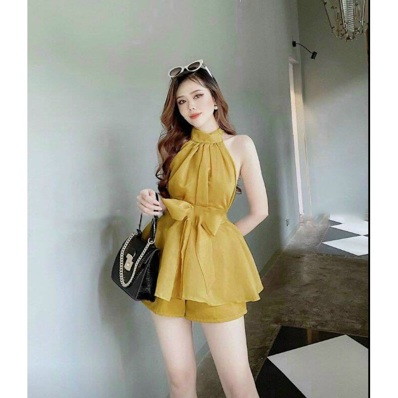 [FREESHIP] Áo voan kiến sát nách cột nơ nữ tính 4 màu hồng , nude , vàng và đen UKLY21