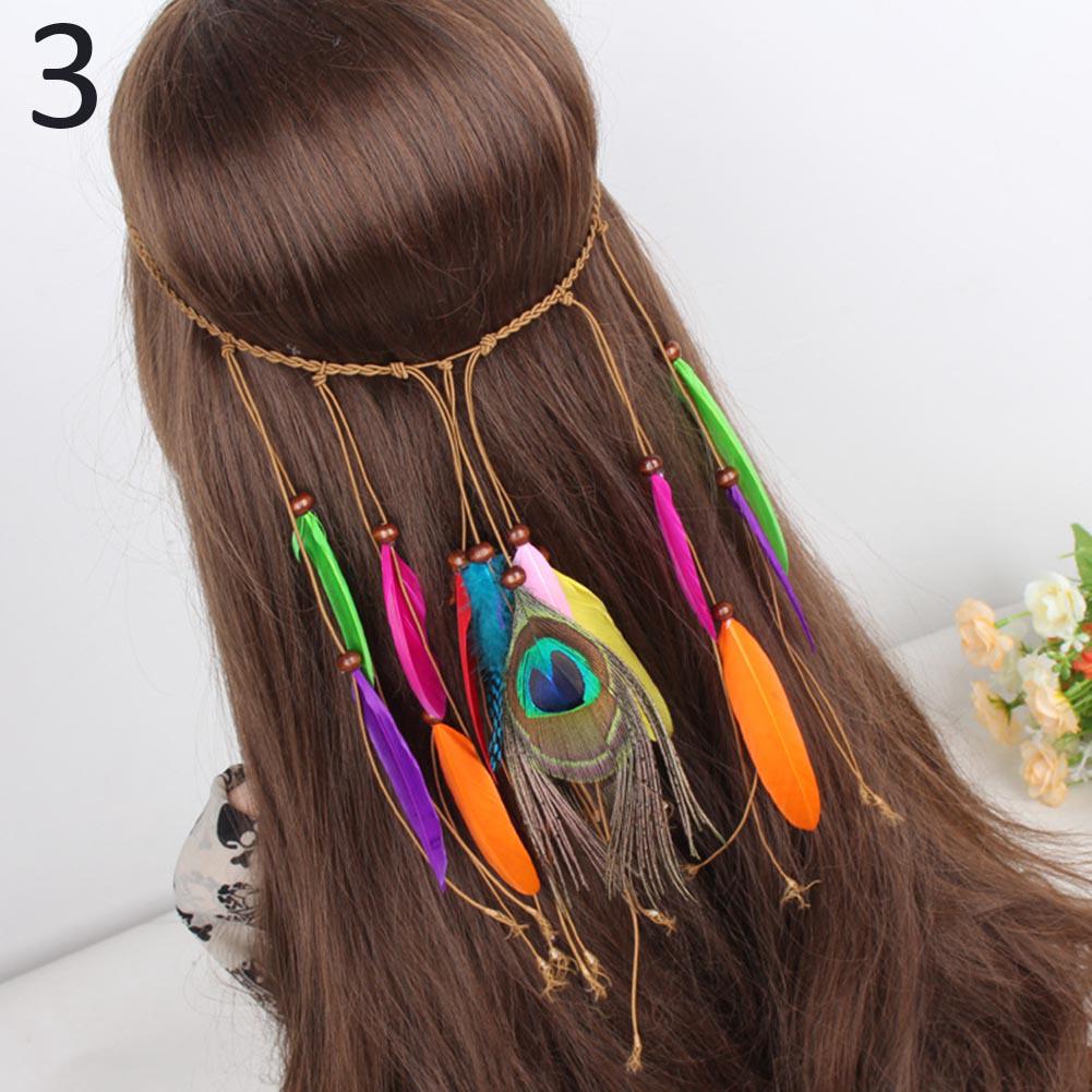 Băng Đô Cài Tóc Đính Lông Vũ Phong Cách Boho Cho Nữ