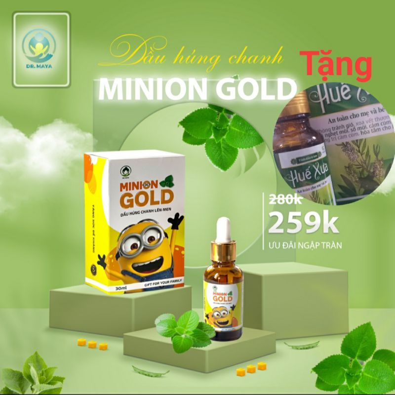 Dầu húng chanh lên men Minion Gold 30mL Tinh Dầu húng chanh giúp cải thiện ho khò khè nghẹt mũi ở trẻ