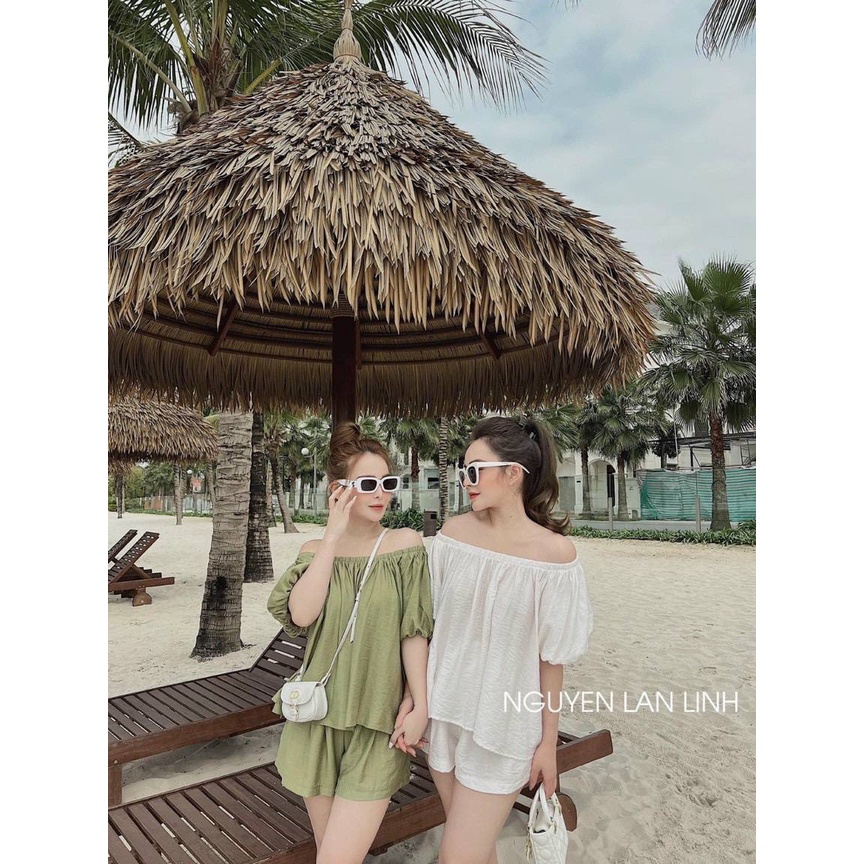 Set áo bẹt vai kèm quần short năng động, trẻ trung | BigBuy360 - bigbuy360.vn