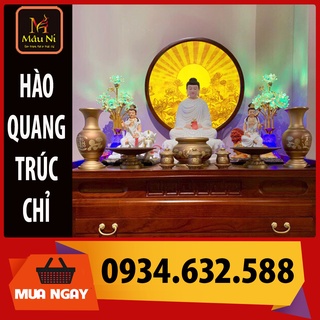 ĐÈN THỜ in tranh trúc chỉ MÂU NI, tròn MẶT TRANH in họa tiết trúc chỉ trên vải, bền với thời gian [ thích hợp đặt tượng
