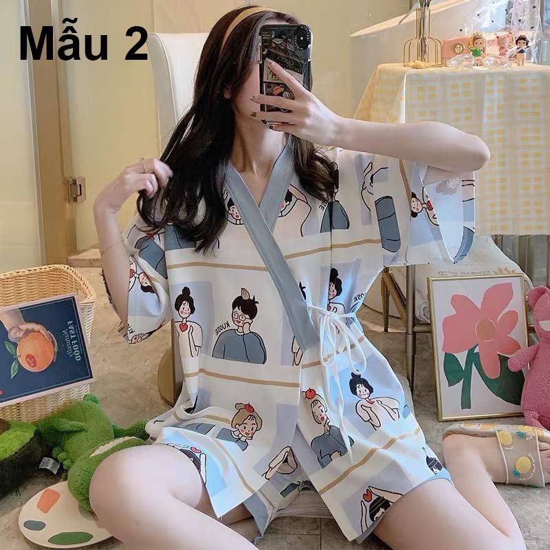 Bộ Pijama kiểu Nhật hoạt hình cộc tay buộc dây MOSSSHOP - Bộ Đồ Ngủ Kimono nữ mặc nhà siêu đẹp