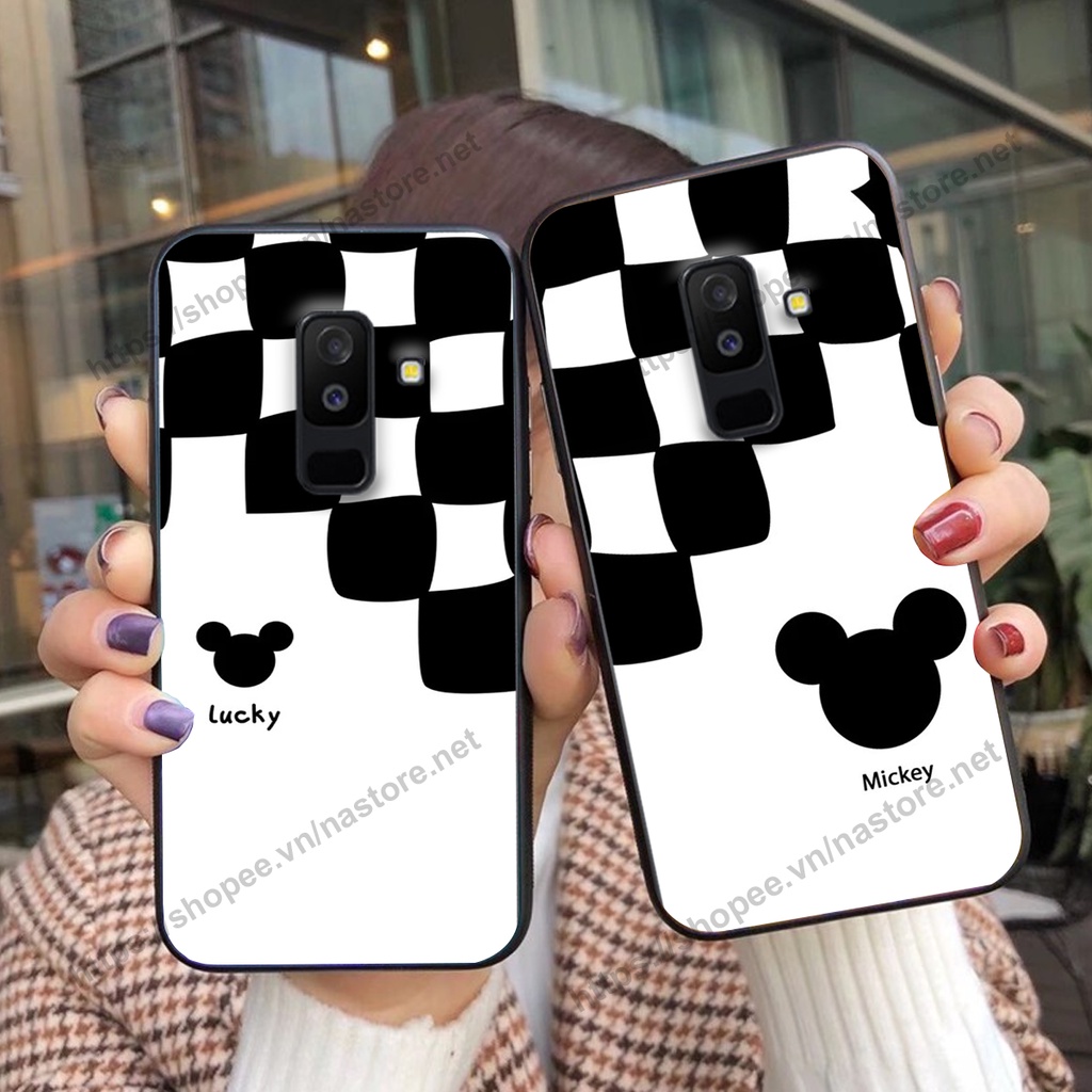Ốp lưng Samsung J8 trái tim họa tiết caro, mikey họa tiết beabrick kaws cute