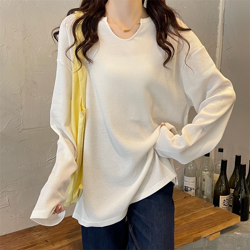 SUA002 Áo thun không cổ khoét tay dài thu đông đen trắng ghi nam nữ Hàn Quốc Áo phông unisex form rộng Ulzzang đẹp hot