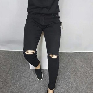 Quần Jean Nam rách gối cá tính phong cách ảnh tự chụp Jean Rách pha xíu bụi bặm VuaJean