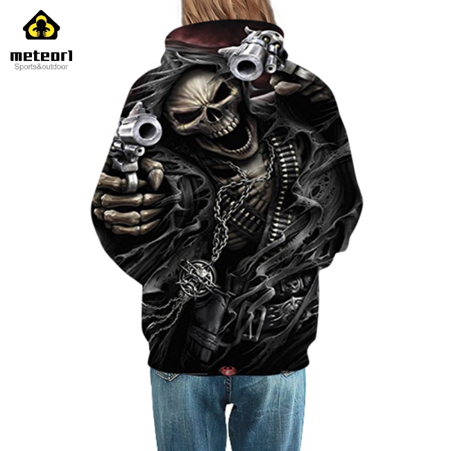 Áo hoodie tay dài có mũ trùm in hình bộ xương 3D kiểu dáng cá tính thời trang cho nam nữ
