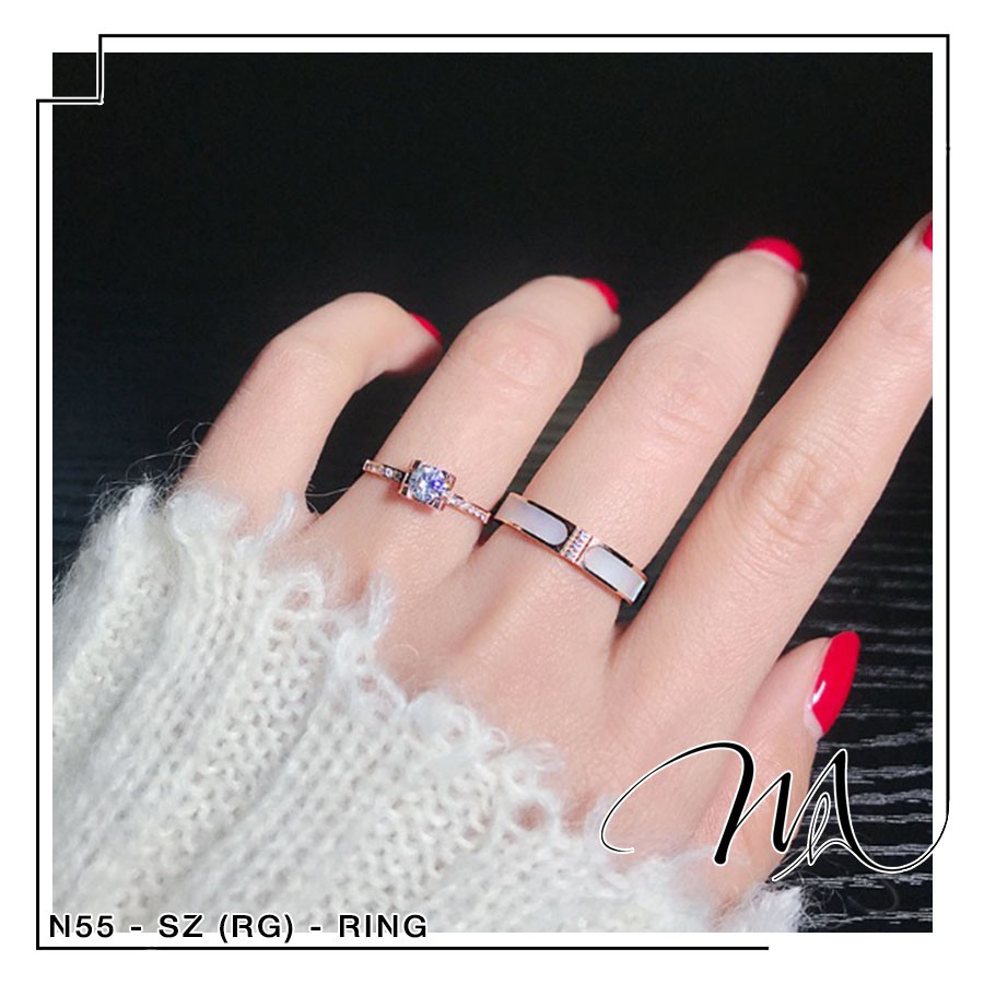 Nhẫn Titan nữ đính đá vuông độc đáo sang trọng bền màu - Măng's House N55